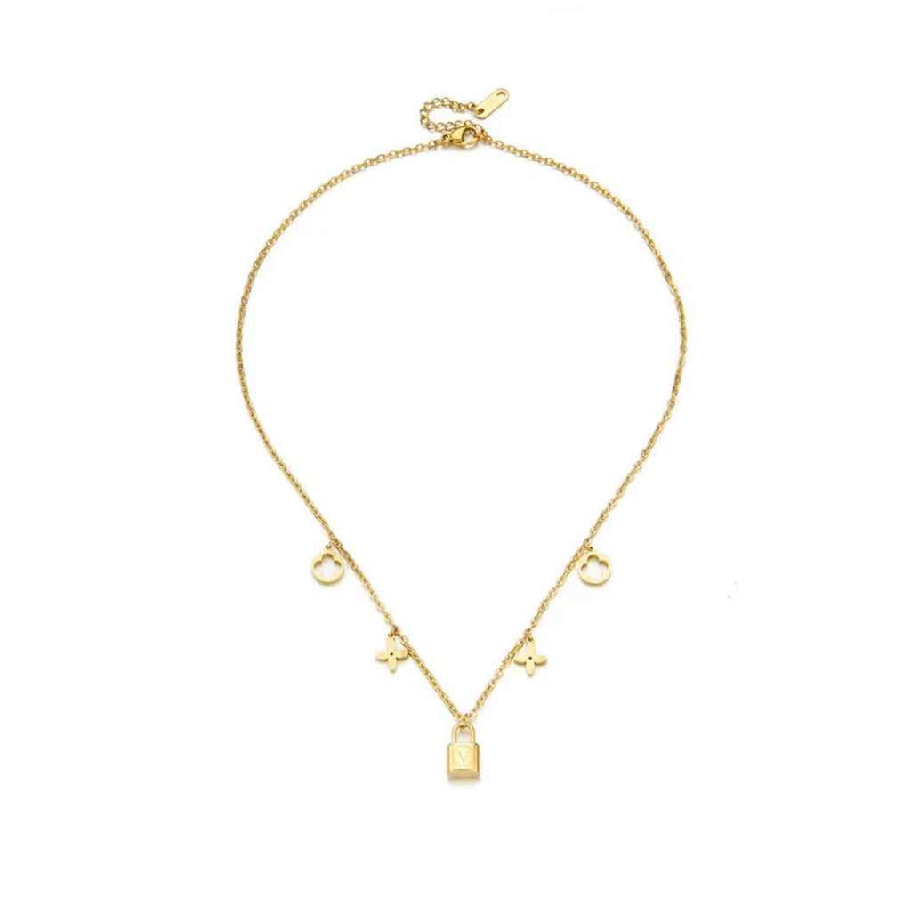 Gold v lock necklace