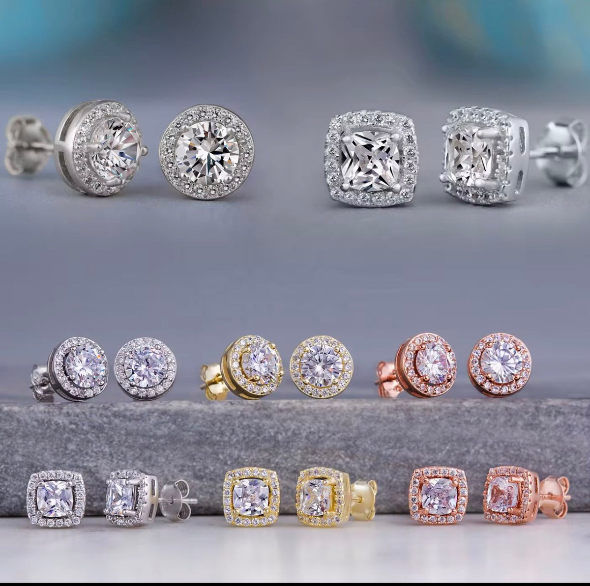 square dimante stud earrings