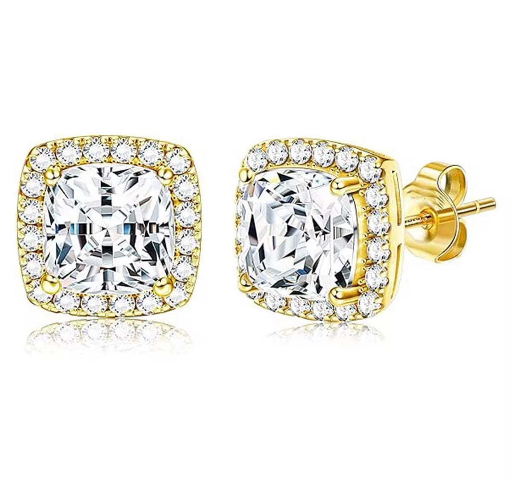 square dimante stud earrings