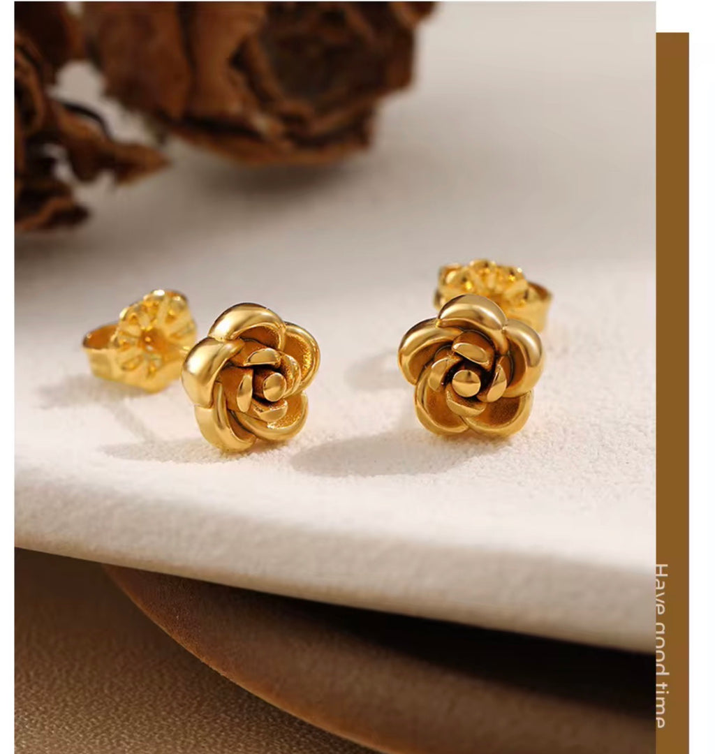 18k gold plated rose earrings studs