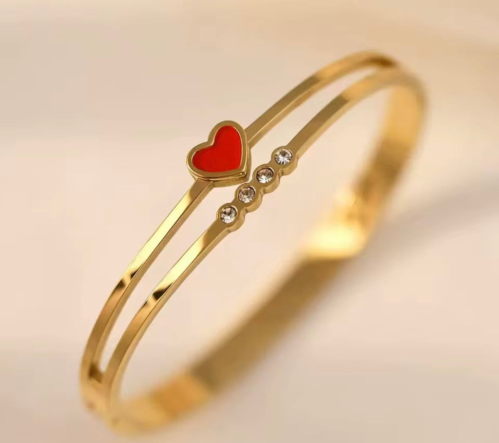 Black and red heart bangle
