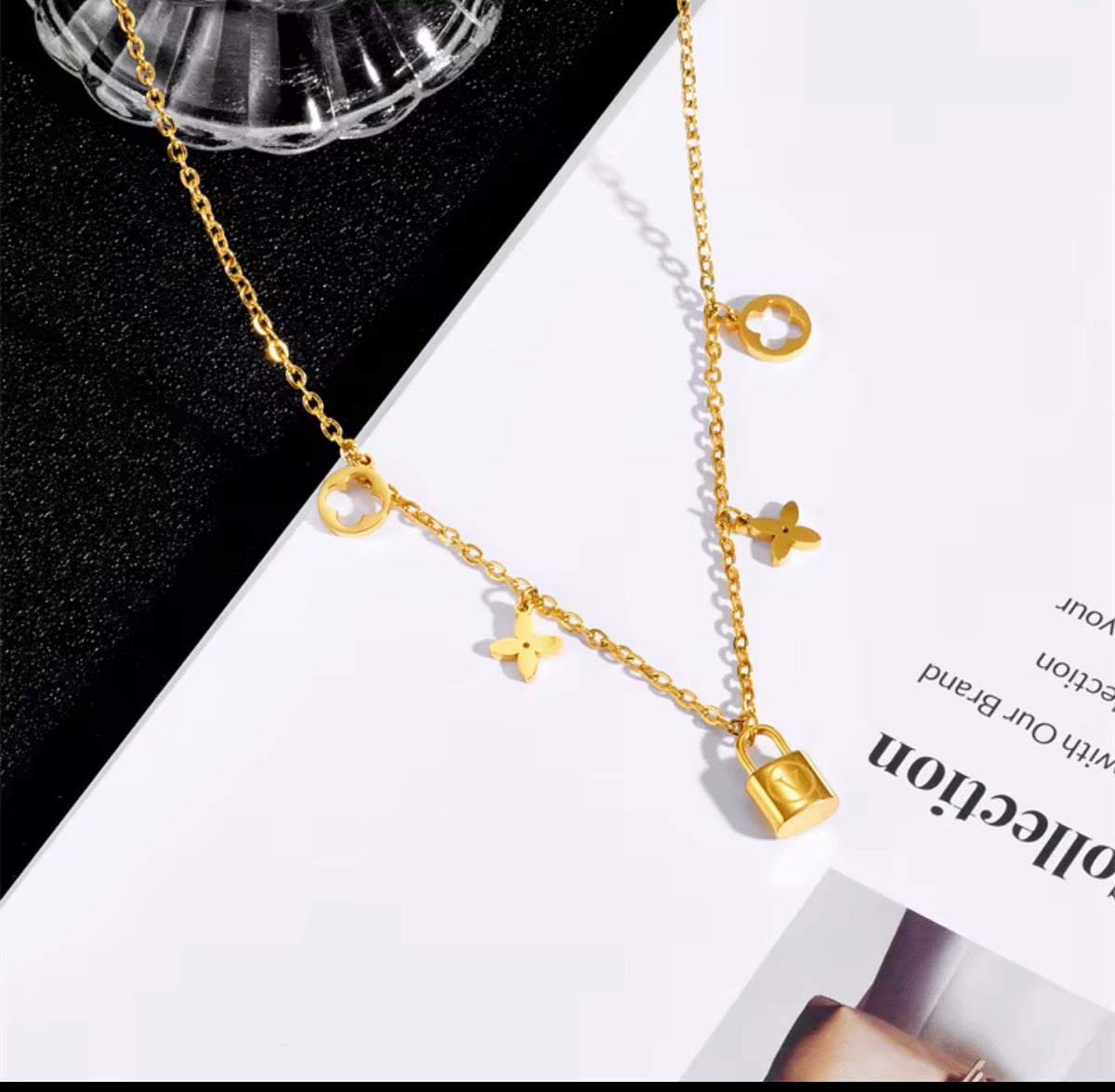 Gold v lock necklace